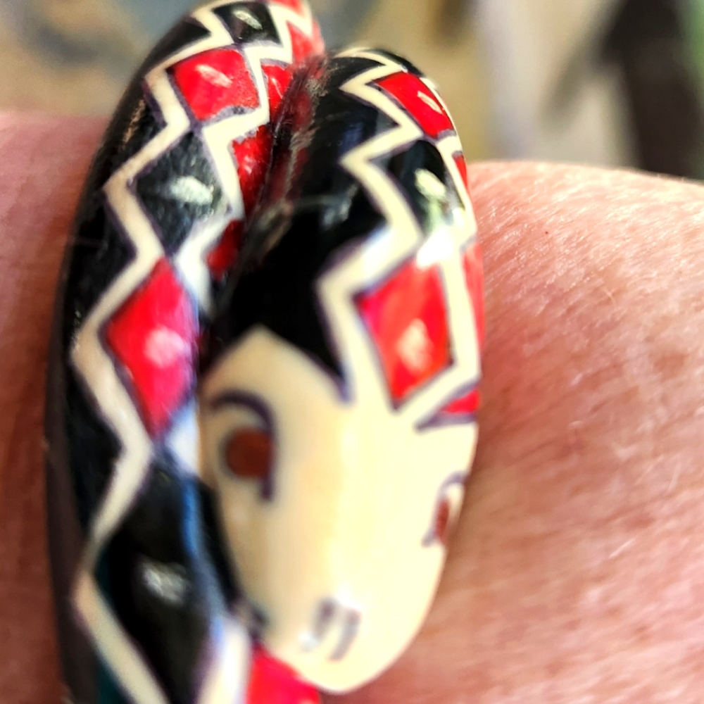 20s SNAKE Serpent Cuff Bangle Art Deco Ivorine Harlequin Handpainted Bracelet - Picture 12 of 16